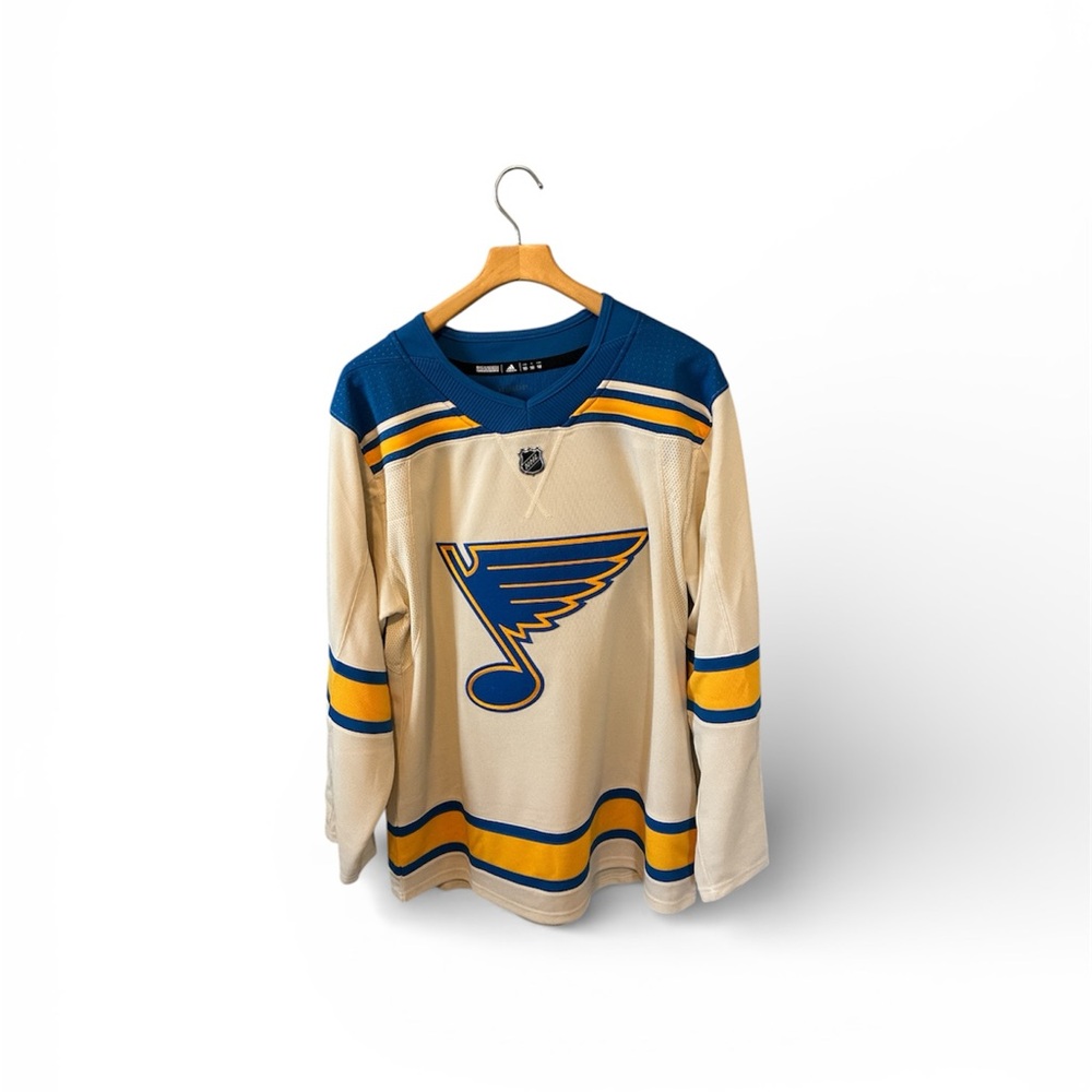 Adidas Men’s Official NHL STL Blue Cream Gold Hockey Jersey 50 NWT